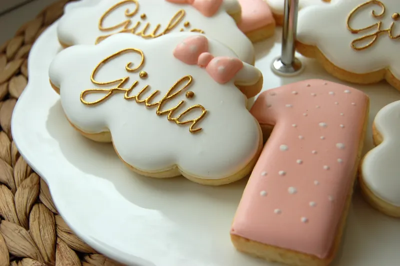 Biscuits d’anniversaire personnalisés au prénom, rose poudré et doré